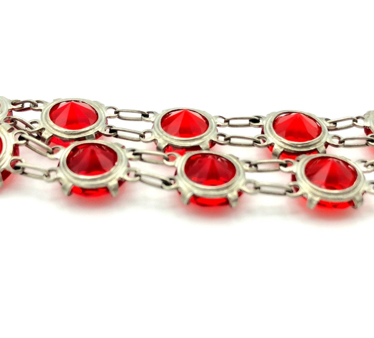 Vintage Art Deco Red Crystals Long Necklace - 24 Wishes Vintage Jewelry