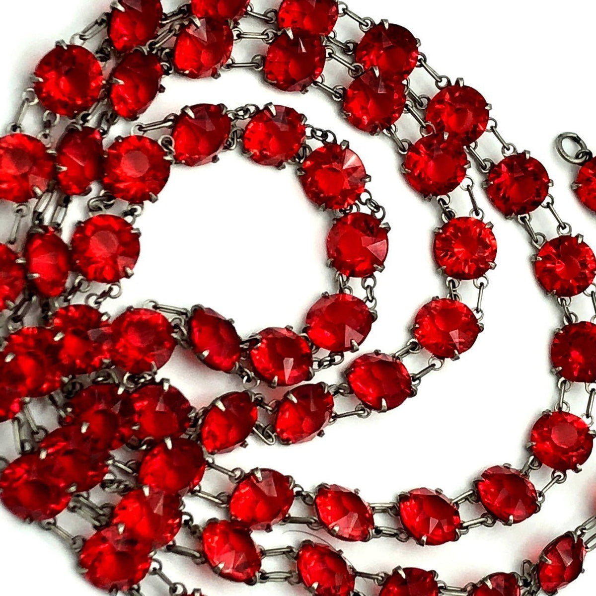 Vintage Art Deco Red Crystals Long Necklace - 24 Wishes Vintage Jewelry