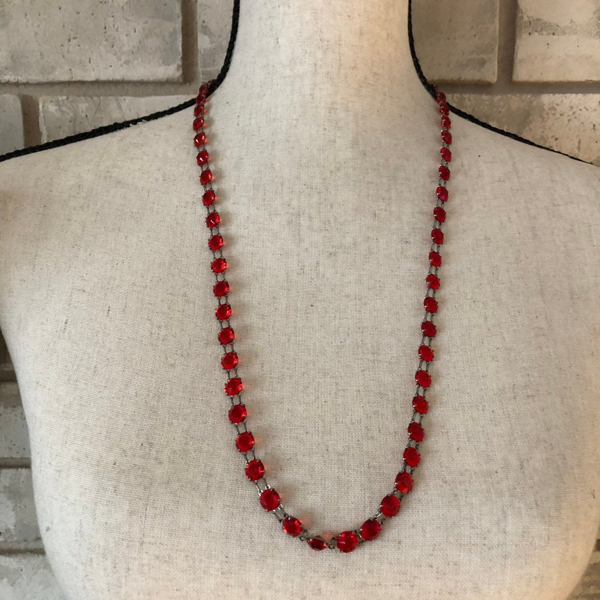 Vintage Art Deco Red Crystals Long Necklace - 24 Wishes Vintage Jewelry