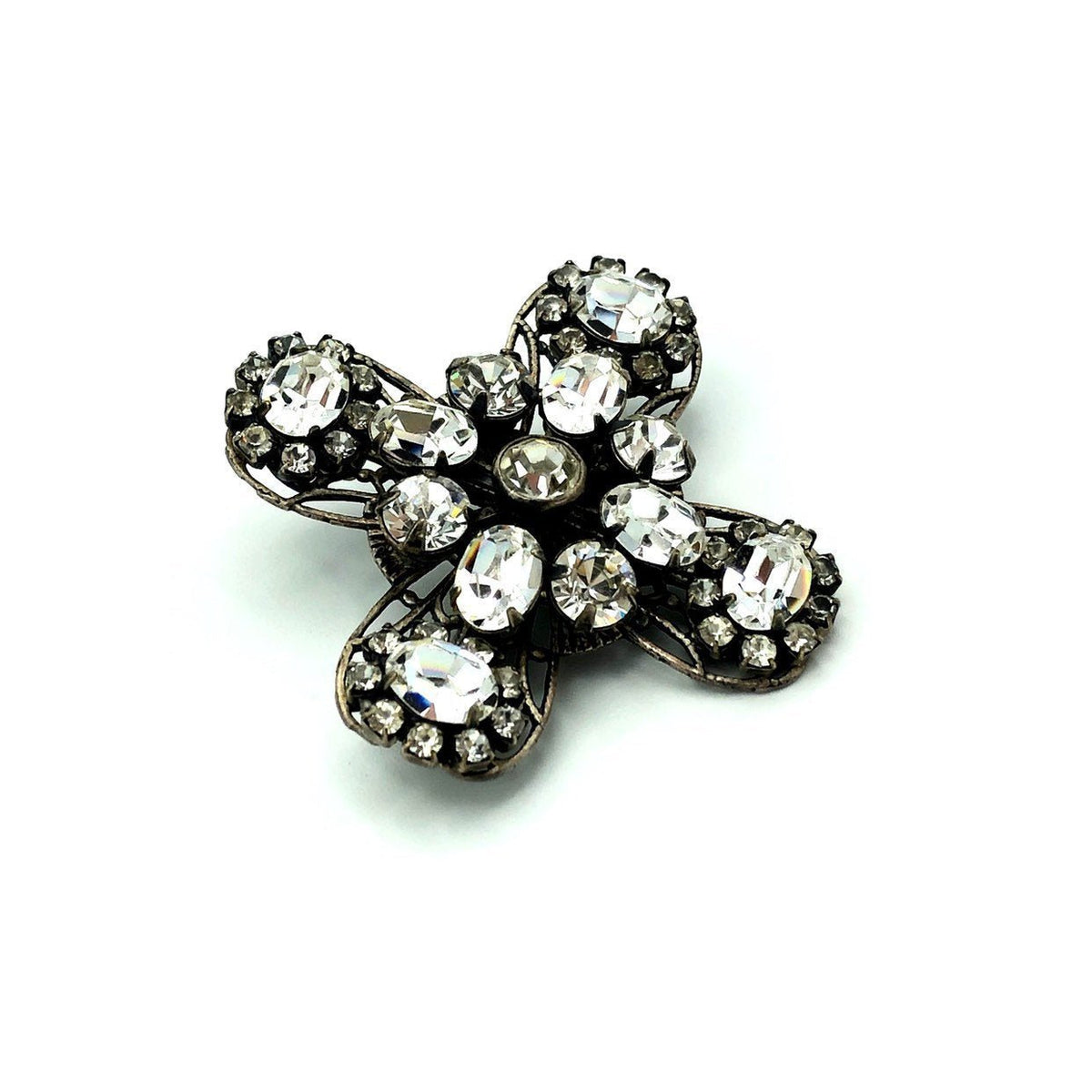 Vintage Black Liz Palacios Rhinestone Cross Brooch - 24 Wishes Vintage Jewelry