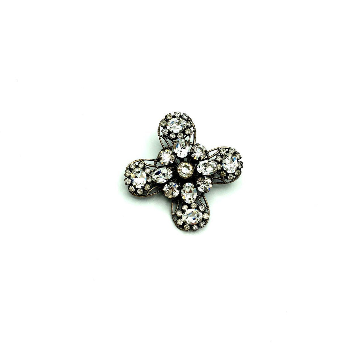 Vintage Black Liz Palacios Rhinestone Cross Brooch - 24 Wishes Vintage Jewelry