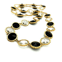 Vintage Black & White Chaton Faceted Rivoli Long Necklace - 24 Wishes Vintage Jewelry