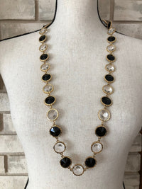 Vintage Black & White Chaton Faceted Rivoli Long Necklace - 24 Wishes Vintage Jewelry