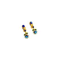 Vintage Blue Flower Rhinestone Dangle Clip - On Earrings - 24 Wishes Vintage Jewelry