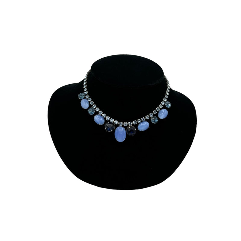 Vintage Blue Rhinestone Choker Necklace - 24 Wishes Vintage Jewelry