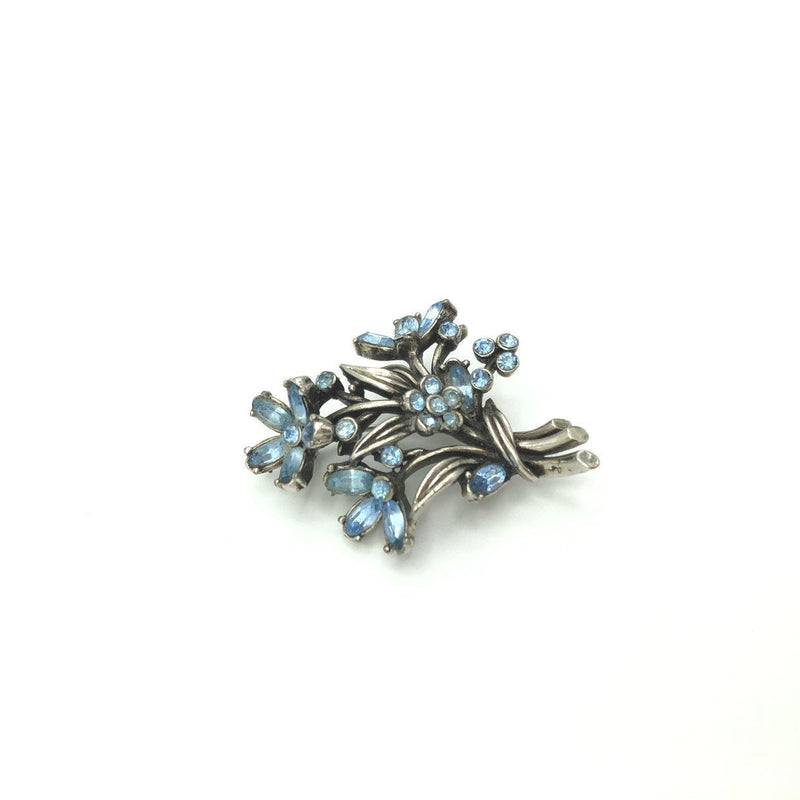 Vintage Blue Rhinestone Flower Bouquet Hollycraft Brooch - 24 Wishes Vintage Jewelry