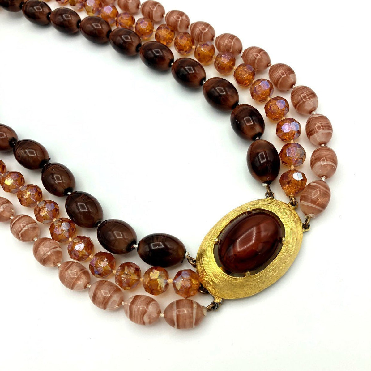 Vintage Brown Seleni Layered Bead Necklace - 24 Wishes Vintage Jewelry