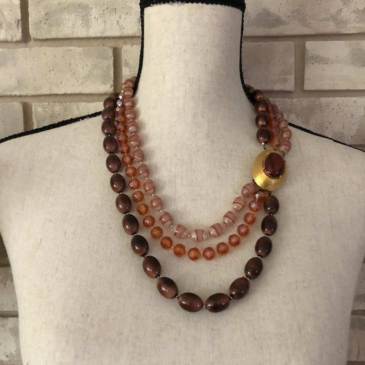 Vintage Brown Seleni Layered Bead Necklace - 24 Wishes Vintage Jewelry