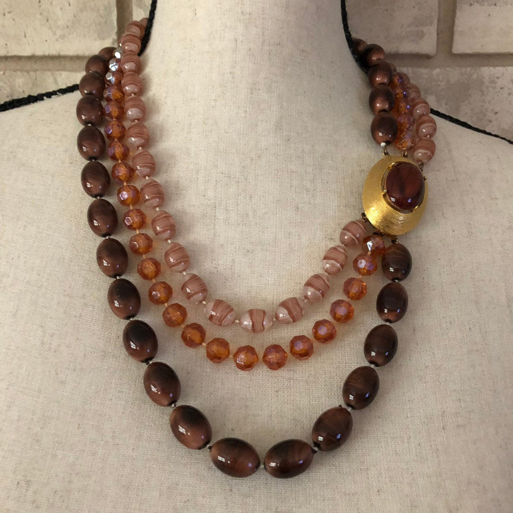 Vintage Brown Seleni Layered Bead Necklace - 24 Wishes Vintage Jewelry