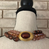 Vintage Brown Seleni Layered Bead Necklace - 24 Wishes Vintage Jewelry