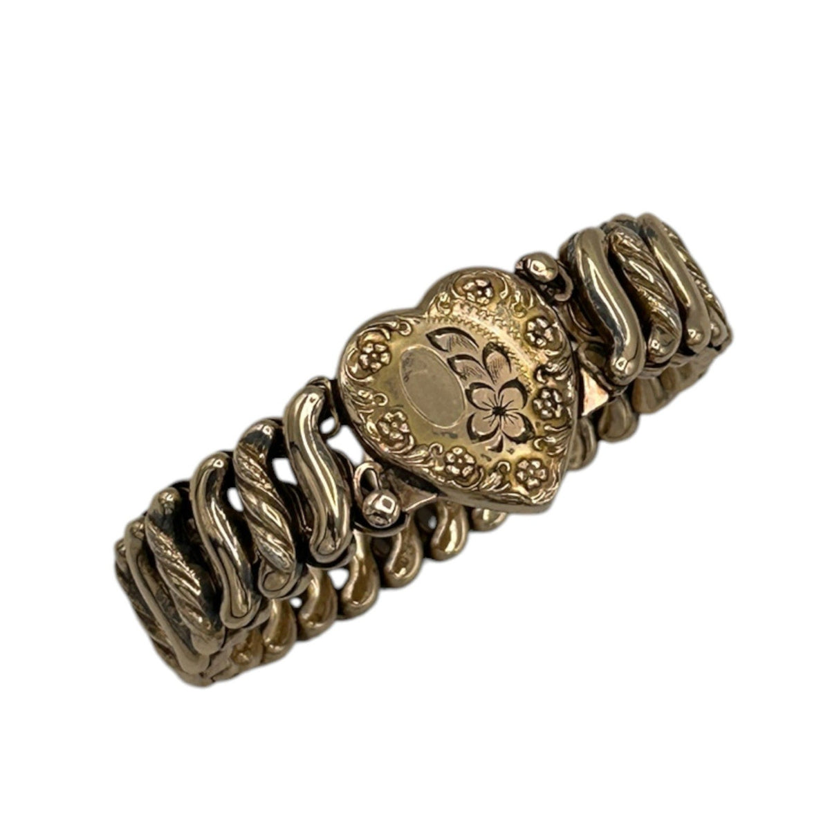 BraceletsVintage Carmen Gold Filled Floral Etched Heart Expansion Sweetheart Bracelet