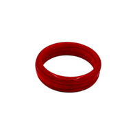 Inside view on white background of Set of three vintage cherry red Bakelite bangles.