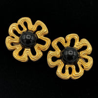 Vintage Classic Givenchy Large Gold Flower Statement Clip - On Earrings - 24 Wishes Vintage Jewelry