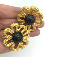 Vintage Classic Givenchy Large Gold Flower Statement Clip - On Earrings - 24 Wishes Vintage Jewelry