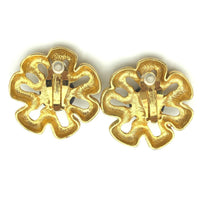 Vintage Classic Givenchy Large Gold Flower Statement Clip - On Earrings - 24 Wishes Vintage Jewelry