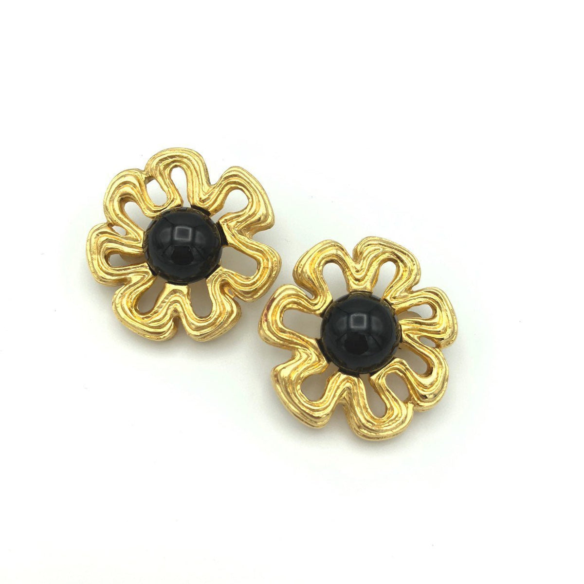 Vintage Classic Givenchy Large Gold Flower Statement Clip - On Earrings - 24 Wishes Vintage Jewelry