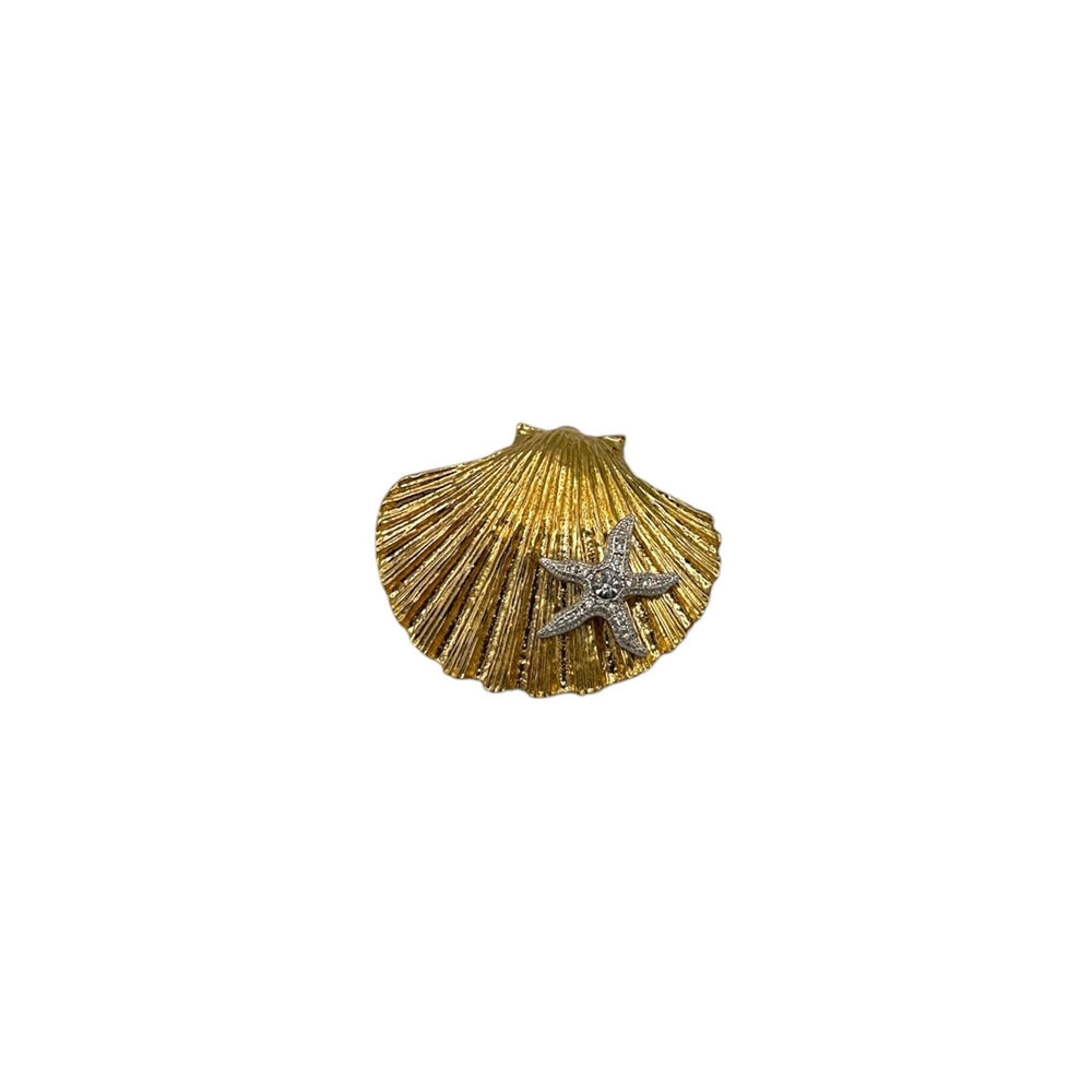 Brooches & PinsVintage Coastal Gold Shell with Starfish Brooch Pendant