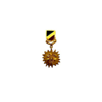 Vintage DKNY Matte Gold Sun Face Dangle Brooch Lapel Pin with Enamel Crest 24 Wishes Vintage Jewelry