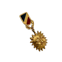 Vintage DKNY Matte Gold Sun Face Dangle Brooch Lapel Pin with Enamel Crest 24 Wishes Vintage Jewelry