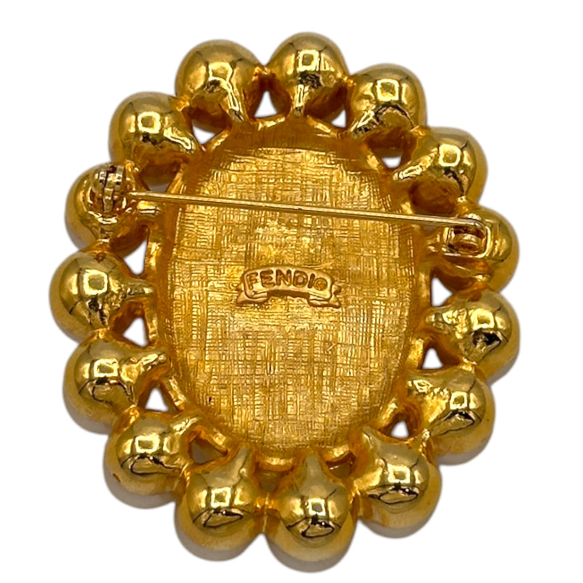 Brooches & PinsVintage Fendi Gold Janus Medallion Brooch with Faux Pearl Frame