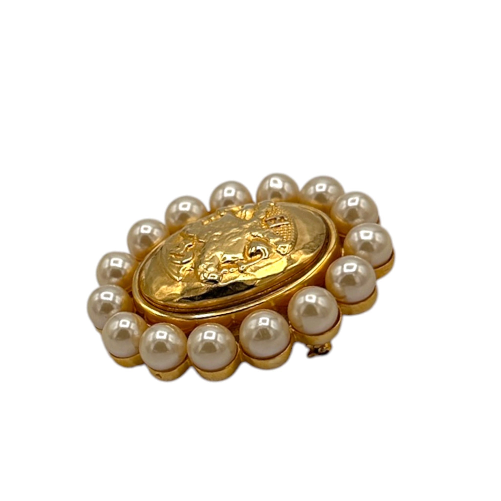 FENDI ブローチ Fendi Iconic Two Sided Bacchus Dionysus Gold & Pearl Vintage