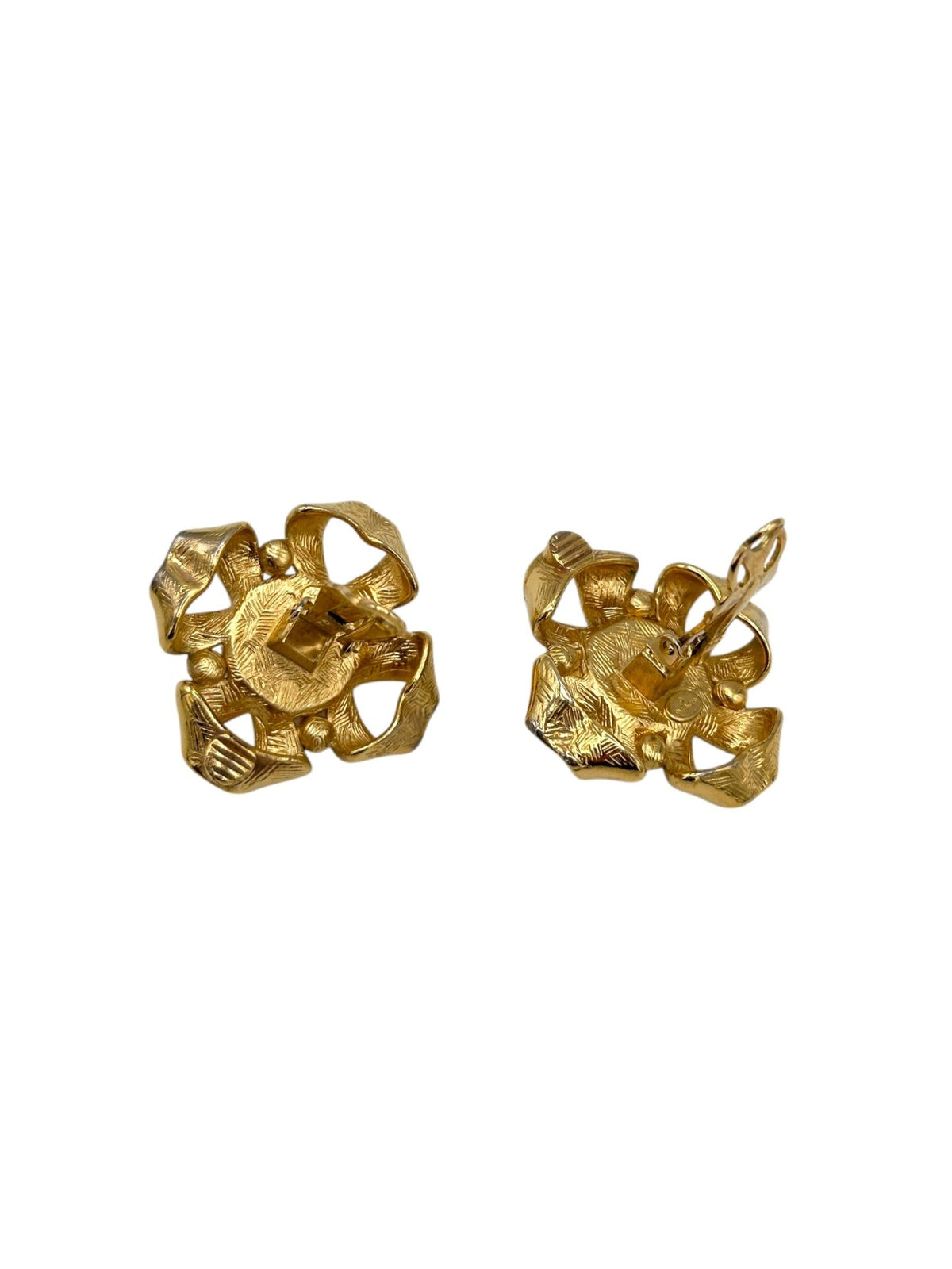 Vintage Givenchy Jewelry Gold Ribbon Pearl Classic Clip - On Earrings - 24 Wishes Vintage Jewelry