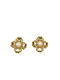 Vintage Givenchy Jewelry Gold Ribbon Pearl Classic Clip - On Earrings - 24 Wishes Vintage Jewelry