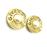 Vintage Givenchy Large Gold Cutout Logo Pearl & Rhinestone Clip - On Earrings - 24 Wishes Vintage Jewelry