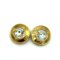 Vintage Givenchy Large Gold Logo Rhinestone Clip - On Earrings - 24 Wishes Vintage Jewelry