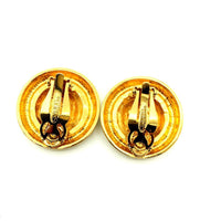 Vintage Gold & Black Enamel St. John Round Logo Vintage Clip - On Earrings - 24 Wishes Vintage Jewelry