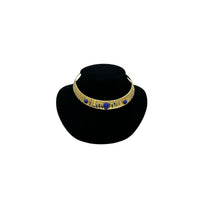 Necklaces & PendantsVintage Gold Brass Choker with Blue Glass Cabochon Accents