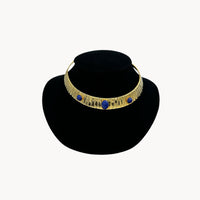 Necklaces & PendantsVintage Gold Brass Choker with Blue Glass Cabochon Accents
