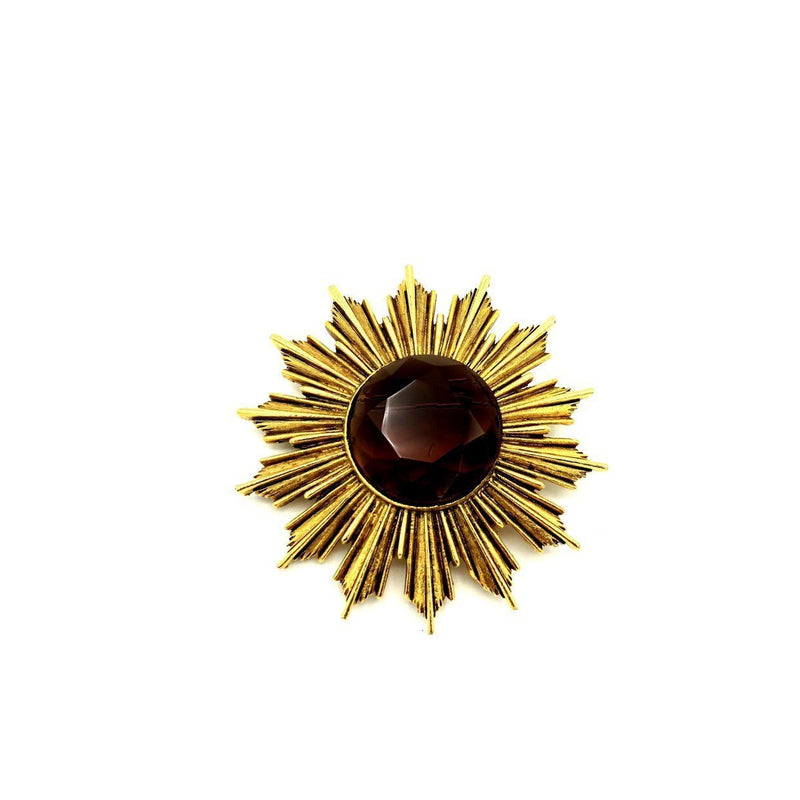 Vintage Gold Brown Glass Crystal Starburst Brooch - 24 Wishes Vintage Jewelry