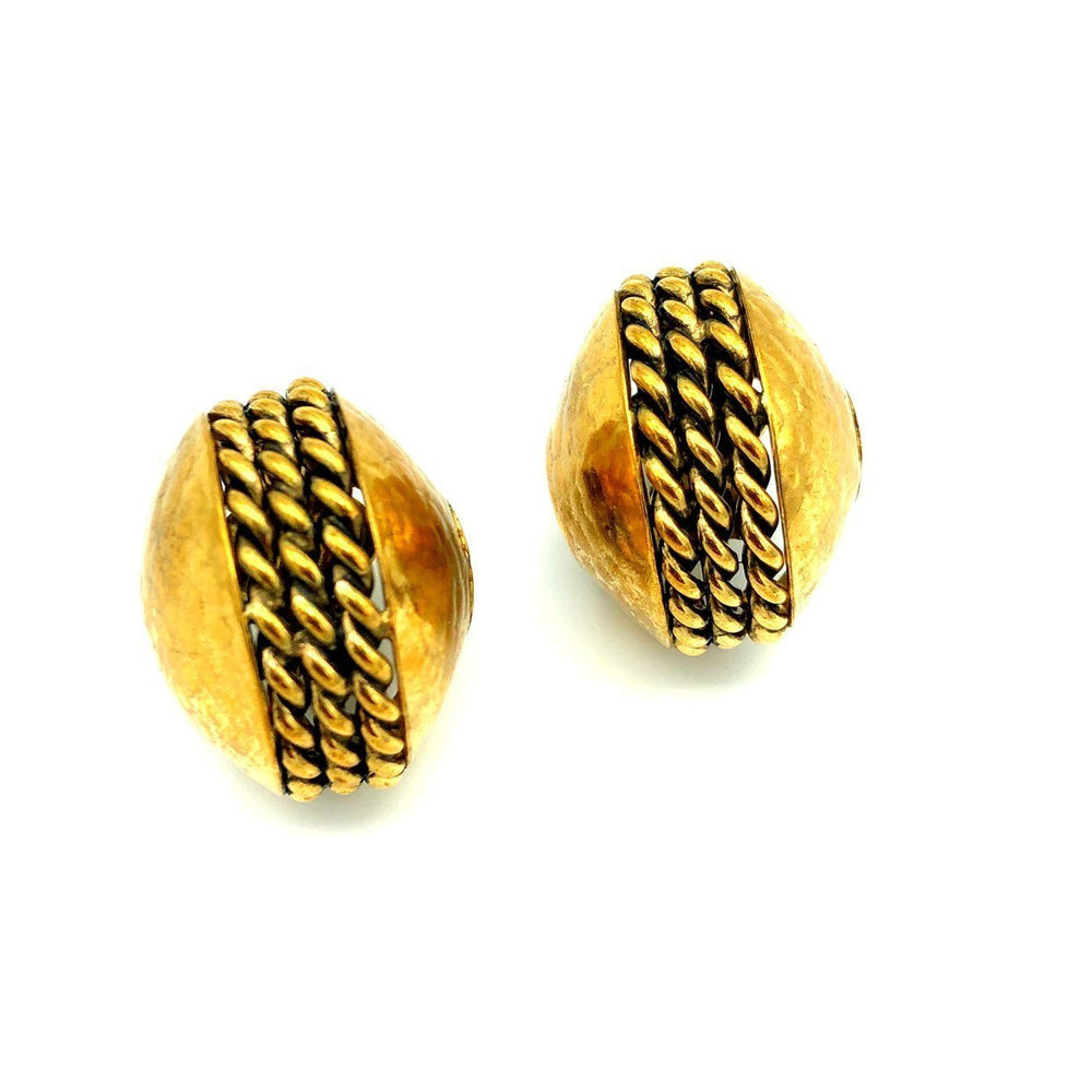 Vintage Gold Brutalist Chunky Half Hoops Rossi Bijoux Clip - On Earrings - 24 Wishes Vintage Jewelry