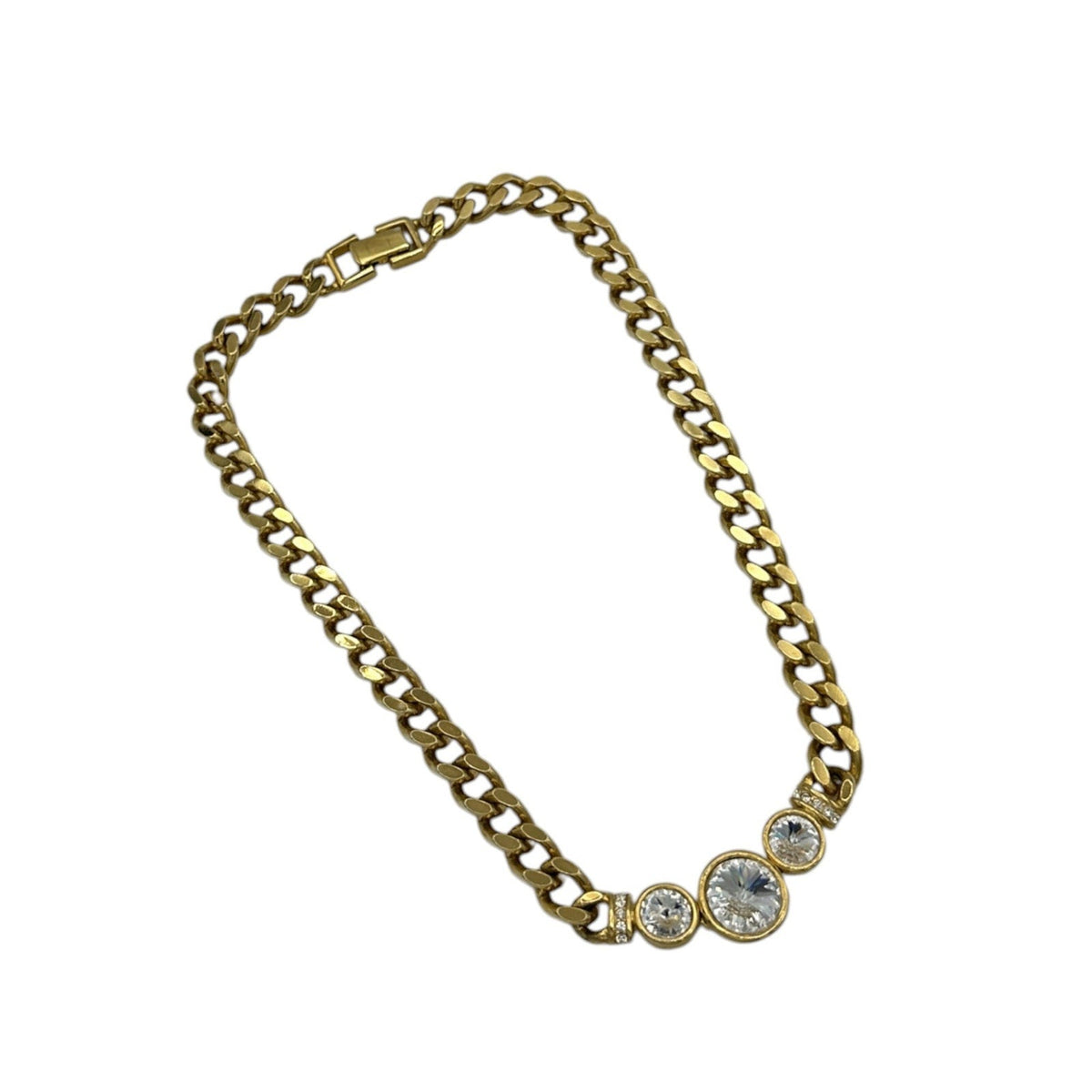 Necklaces & PendantsVintage Gold Cuban Link Chain Necklace with Rhinestones