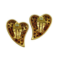 Vintage Gold Diamante Pave Heart Clip - On Earrings - 24 Wishes Vintage Jewelry