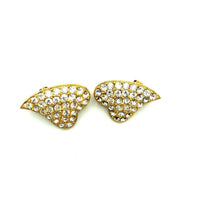 Vintage Gold Diamante Pave Heart Clip - On Earrings - 24 Wishes Vintage Jewelry