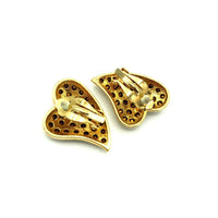 Vintage Gold Diamante Pave Heart Clip - On Earrings - 24 Wishes Vintage Jewelry