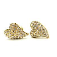 Vintage Gold Diamante Pave Heart Clip - On Earrings - 24 Wishes Vintage Jewelry