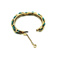 Vintage Gold Hinged Chain Turquoise Bead Bangle Bracelet - 24 Wishes Vintage Jewelry