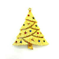 Vintage Gold JJ Colorful Rhinestone Christmas Tree Brooch - 24 Wishes Vintage Jewelry