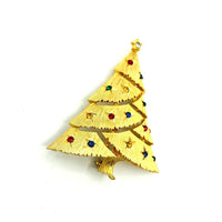 Vintage Gold JJ Colorful Rhinestone Christmas Tree Brooch - 24 Wishes Vintage Jewelry
