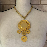 Vintage Gold Les Bernard Large Chinese Coin Pendant - 24 Wishes Vintage Jewelry