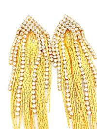 Vintage Gold Long Chain & Rhinestone Fringe Pierced Earrings - 24 Wishes Vintage Jewelry