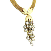 Vintage Gold Mesh Clear Rhinestone Waterfall Pendant - 24 Wishes Vintage Jewelry