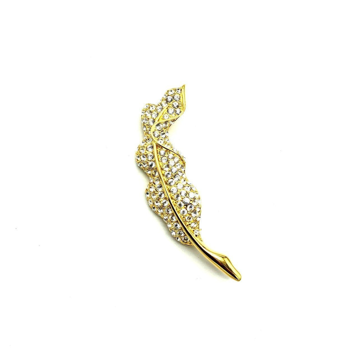 Vintage Gold Napier Pave Rhinestone Feather Brooch - 24 Wishes Vintage Jewelry