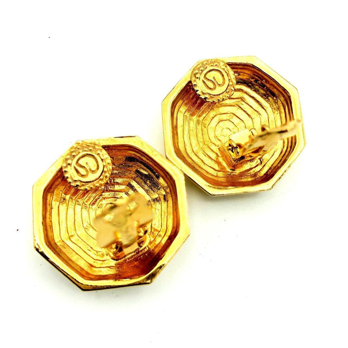 Vintage Gold Nested Pearl St. John Round Vintage Clip - On Earrings - 24 Wishes Vintage Jewelry