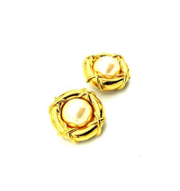 Vintage Gold Nested Pearl St. John Round Vintage Clip - On Earrings - 24 Wishes Vintage Jewelry