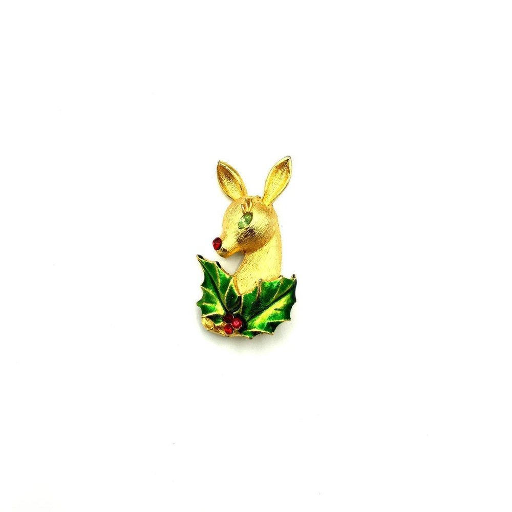 Vintage Gold Reindeer Rudolph Holiday Vintage Brooch by Corel - 24 Wishes Vintage Jewelry
