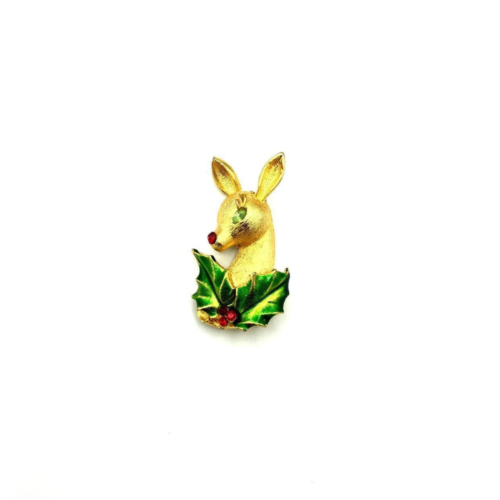 Vintage Gold Reindeer Rudolph Holiday Vintage Brooch by Corel - 24 Wishes Vintage Jewelry